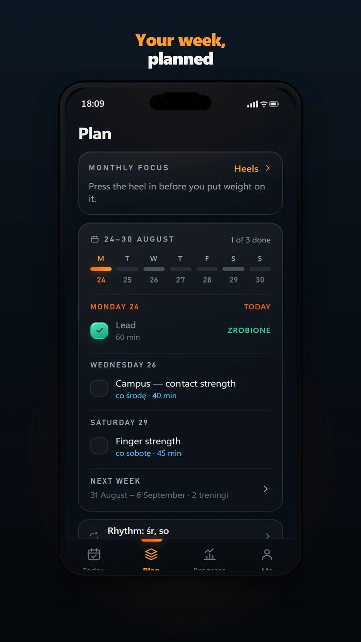 Weekly training plan screen