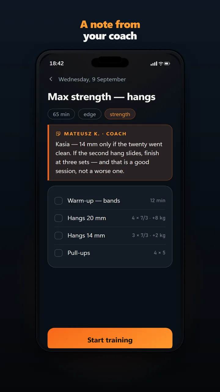 Coach note on a session